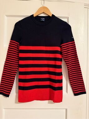Saint James for J. Crew Navy and Red Striped Crew Sweater